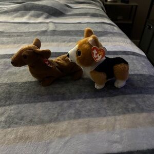 Ty Beanie Babies Dachshund and Corgi Plush Toys - Brown, Black, and White